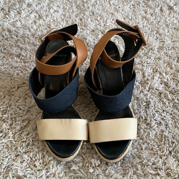 Pierre Hardy GUC beige/denim wooden open toe wedges Size 37 - Picture 1 of 7
